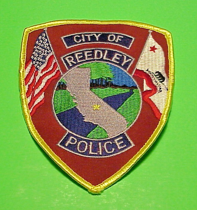 REEDLEY  CALIFORNIA  CA  ( GOLD BORDER / RED BACKGROUND )  4 7/8"  POLICE PATCH