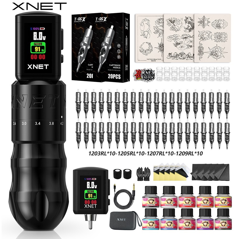 XNET T2 Rotary Tattoo Pen Kit With Wireless RCA Power Supply 7 Adjustable Stroke