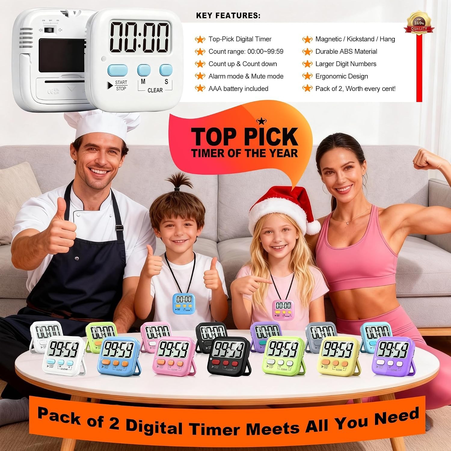 Versatile 2 Pack Countdown Timers with Loud Beep, Perfect for Home or Classroom