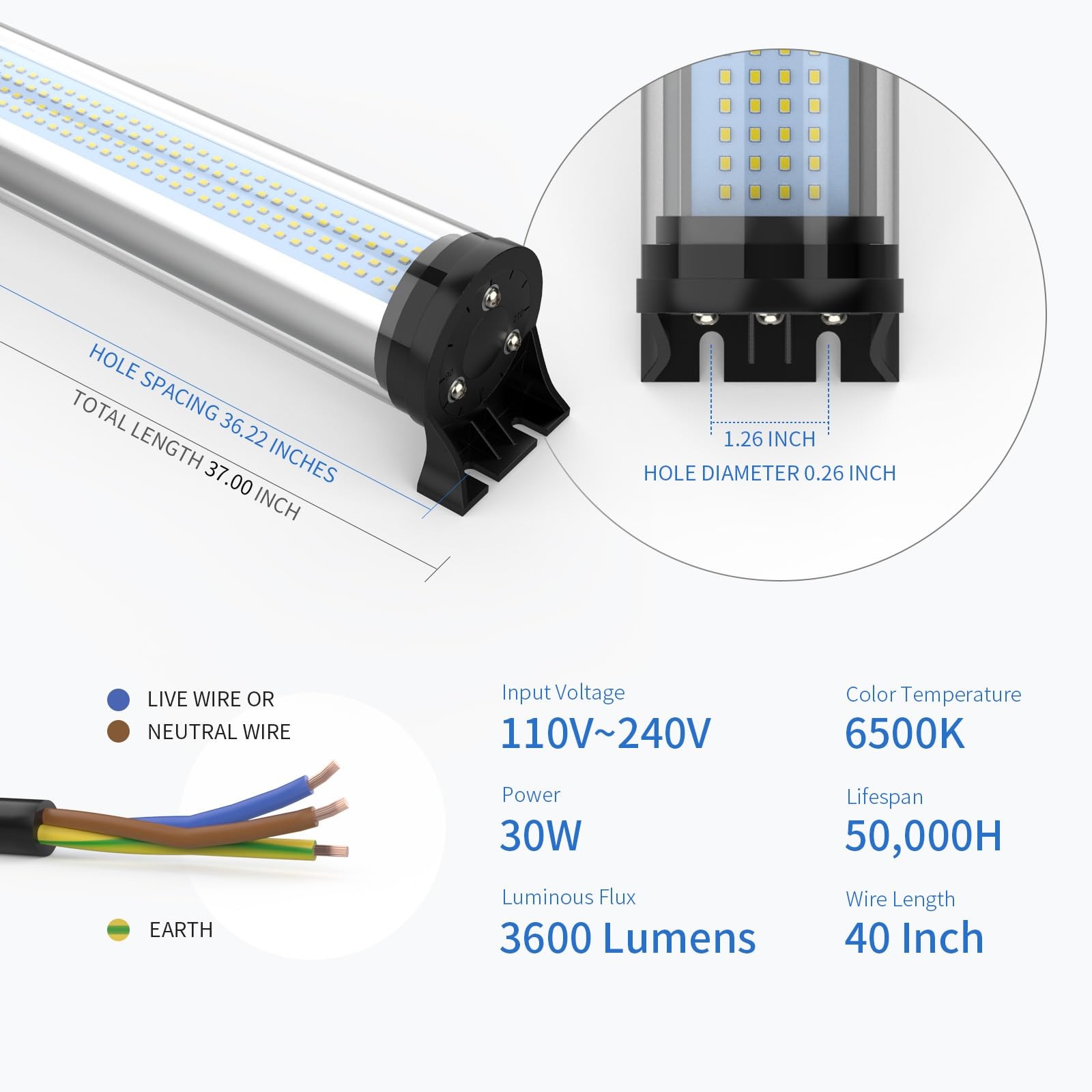 30W 6500k IP66 Explosion Proof LED Machine Work Tube Light 3000 lm Industrial...