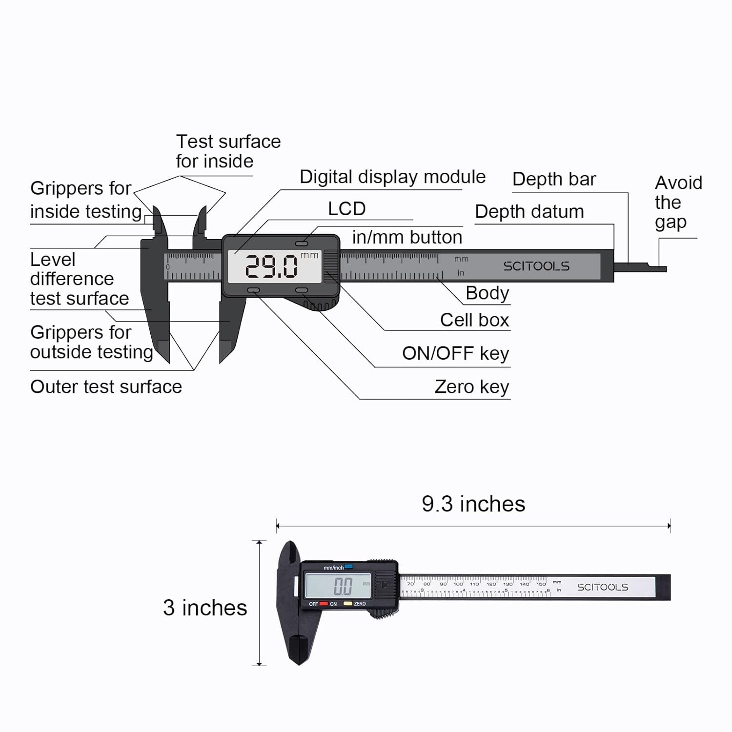 Digital Caliper 0-6" Measuring Tool, Micrometer Caliper with Auto-Off Feature, I