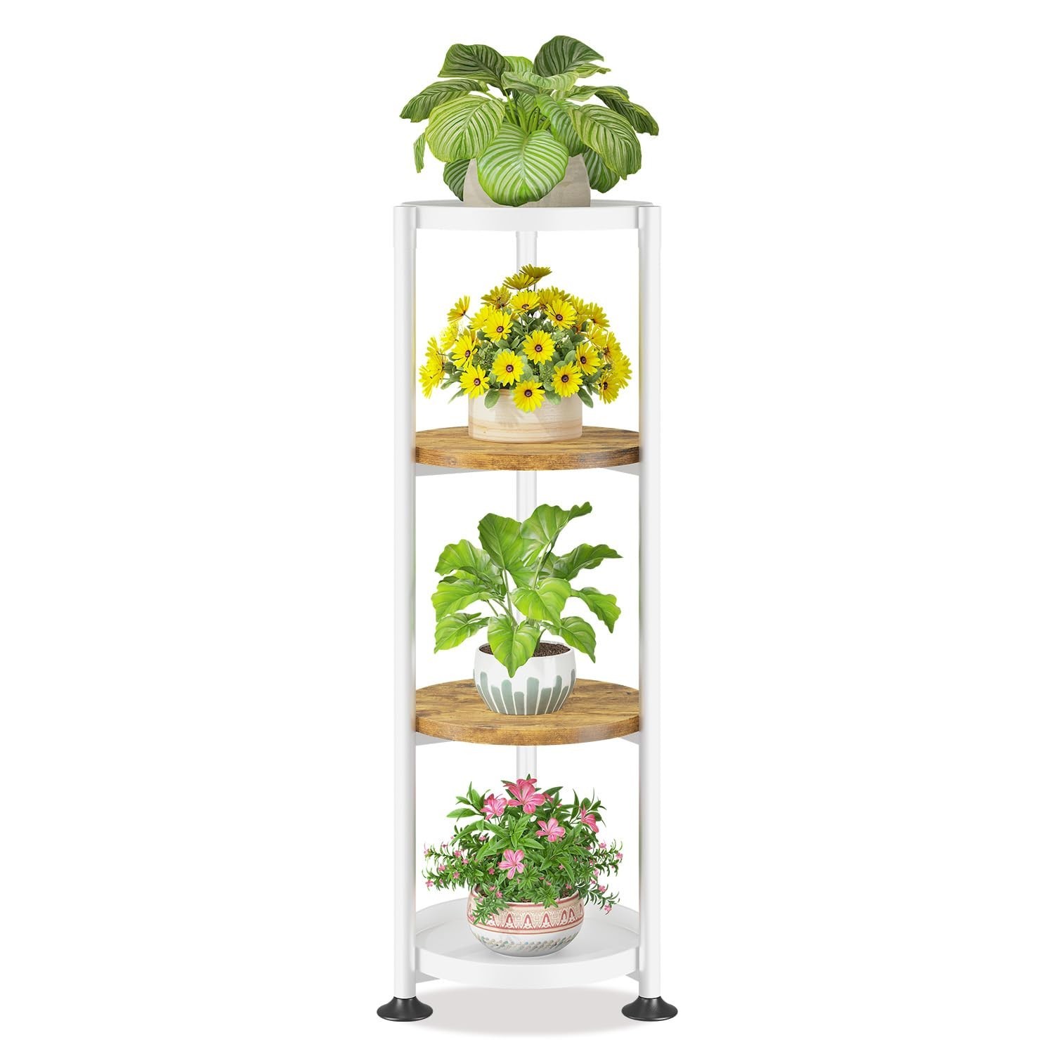 LASZOLA Plant Stand Tall Flower Holder 4 Tier White Indoor Corner