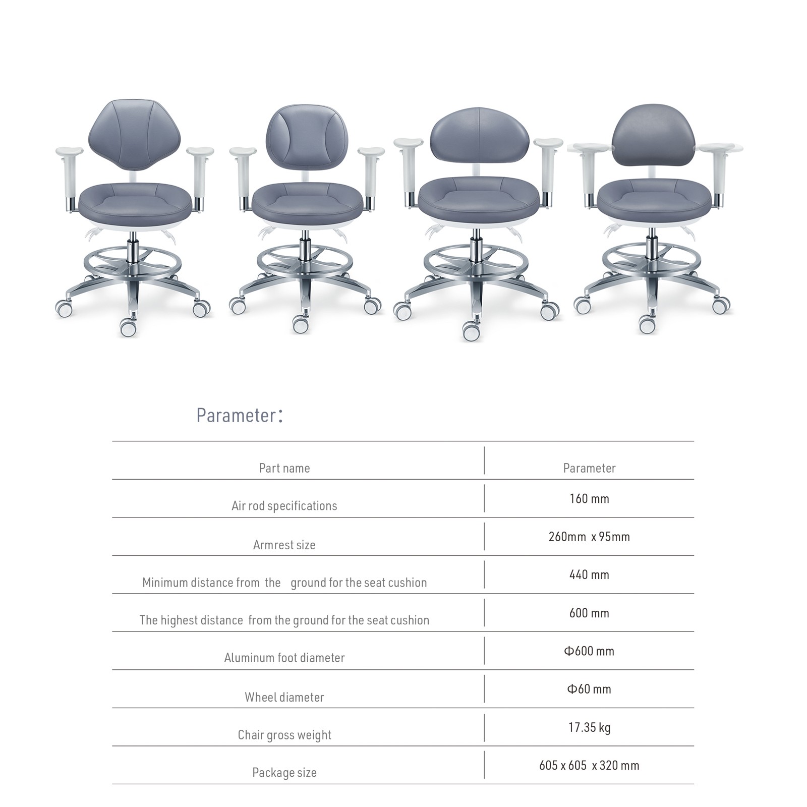 Dental Microscope Doctor's Chair with Armrest Ergonomic Dentist Stool Microfiber