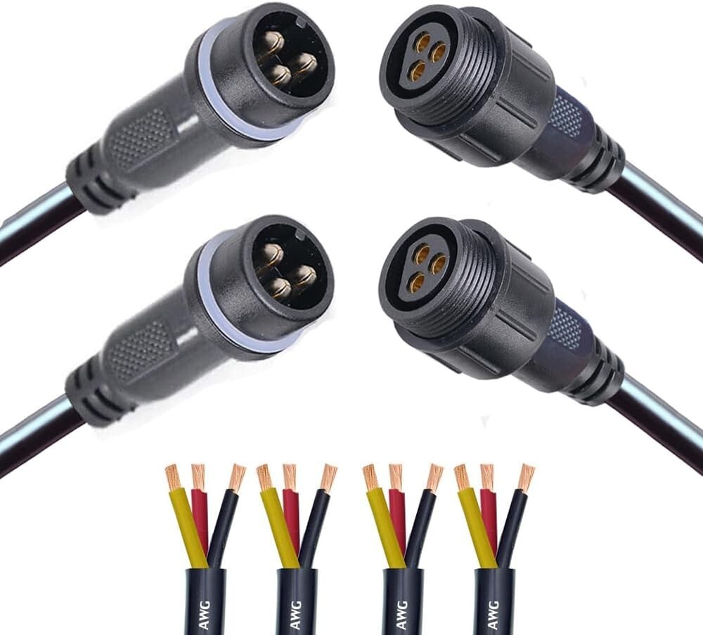 2 Pair 3Pin Waterproof Connectors 12AWG IP68 25CM Indoor/Outdoor LED Strip Light
