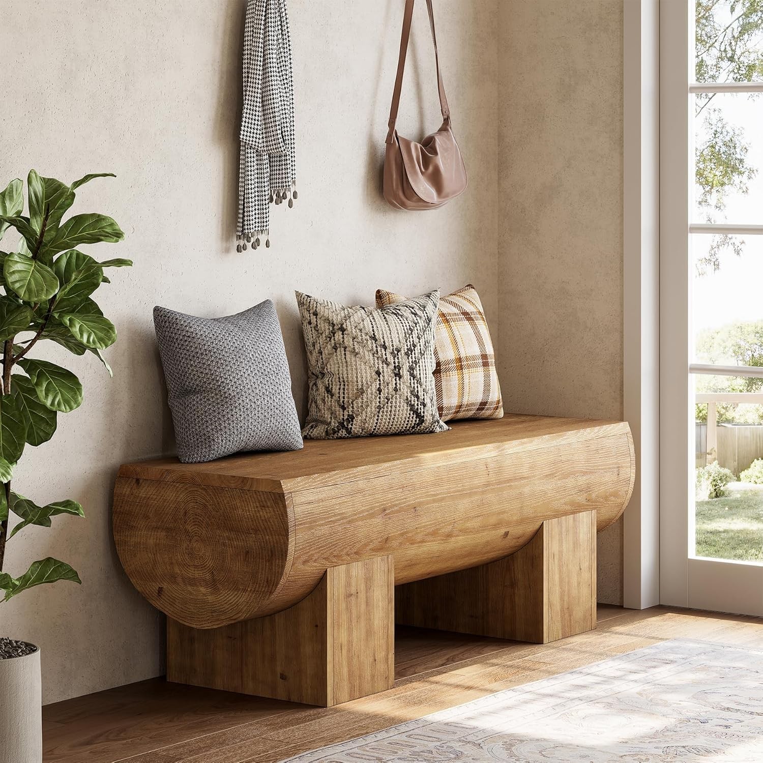 47 Inch Wooden Entryway Bench Farmhouse Indoor End of Bed Bench Seat for Bedroom