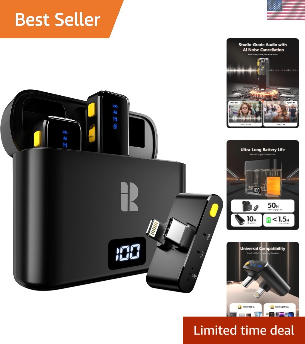 Portable Dual Lav Mic with 230ft Range & Charging Case for iPhone/Android Users
