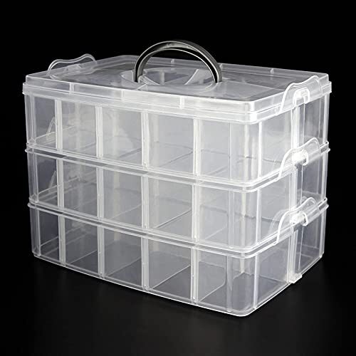 3-Layer Stackable Craft Storage Boxes - 30 Adjustable Compartments With Handl...