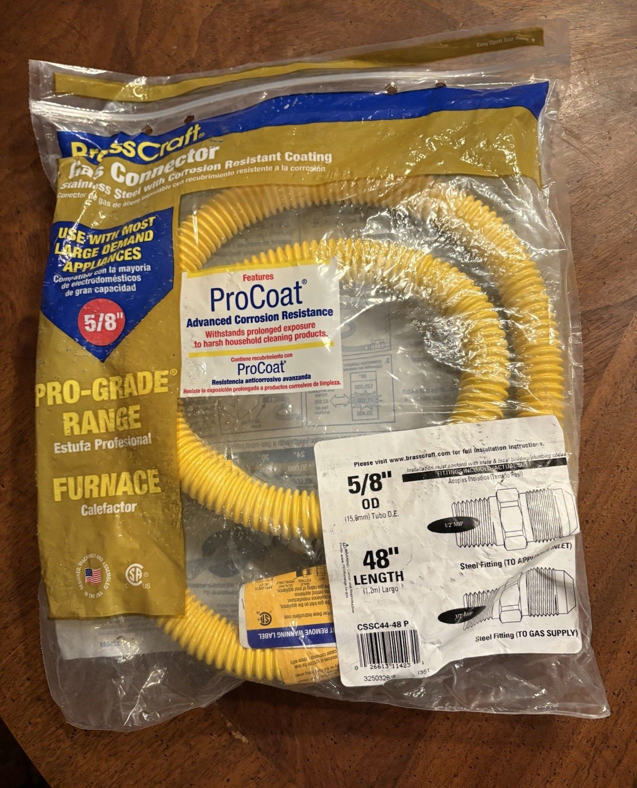 Brasscraft CSSC21-48 Gas Supply Hose 5/8" OD X 48"
