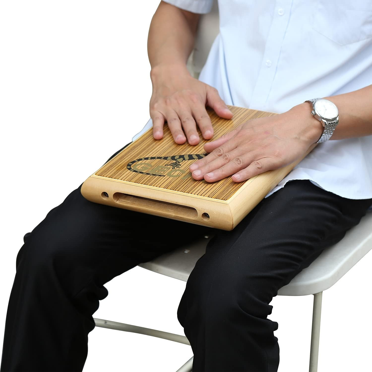 GECKO Travel Cajon, Zebra Wood Percussion Instrument with Internal Guitar String
