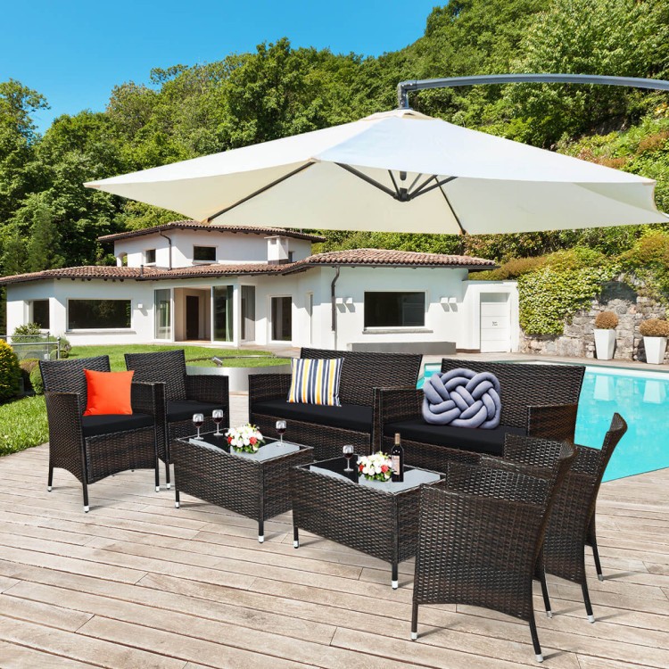 4-Piece Rust-Resistant Steel+Rattan Outdoor Sofa Set & Rectangle Glass Table