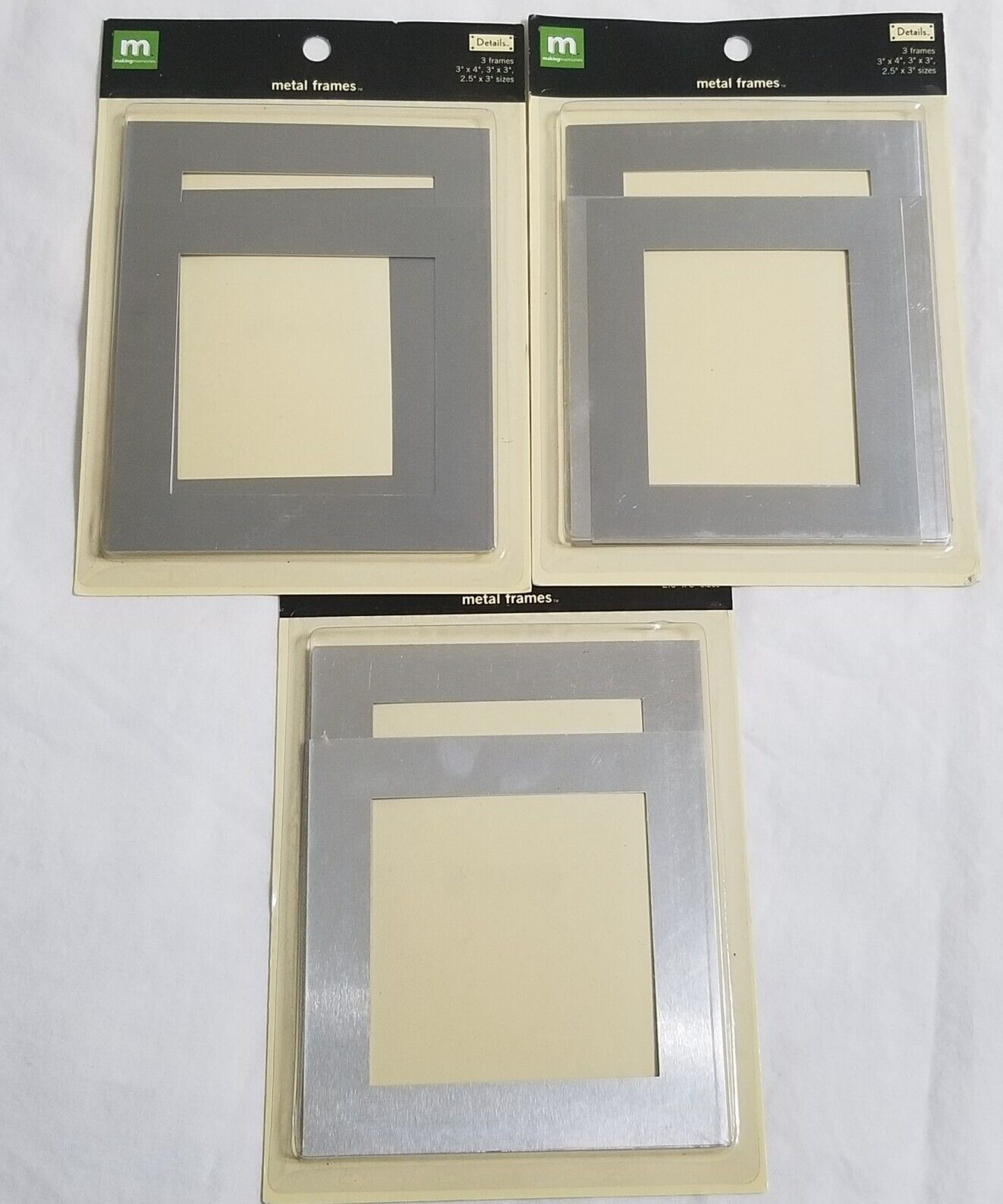 NEW Lot 3 Pkgs Making Memories Metal Frames 3 Sizes Silver Tone Scrapbooks -A