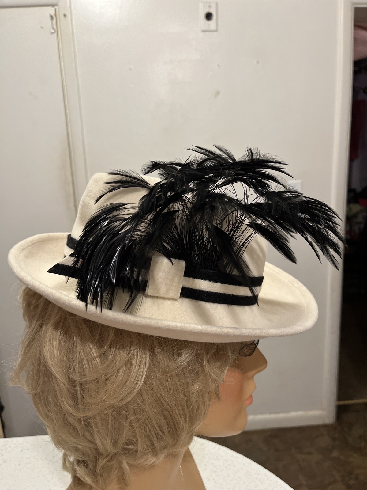 Womens Formal Wool Felt Fedora Fancy Feather Hat - Derby Wedding Tea Party