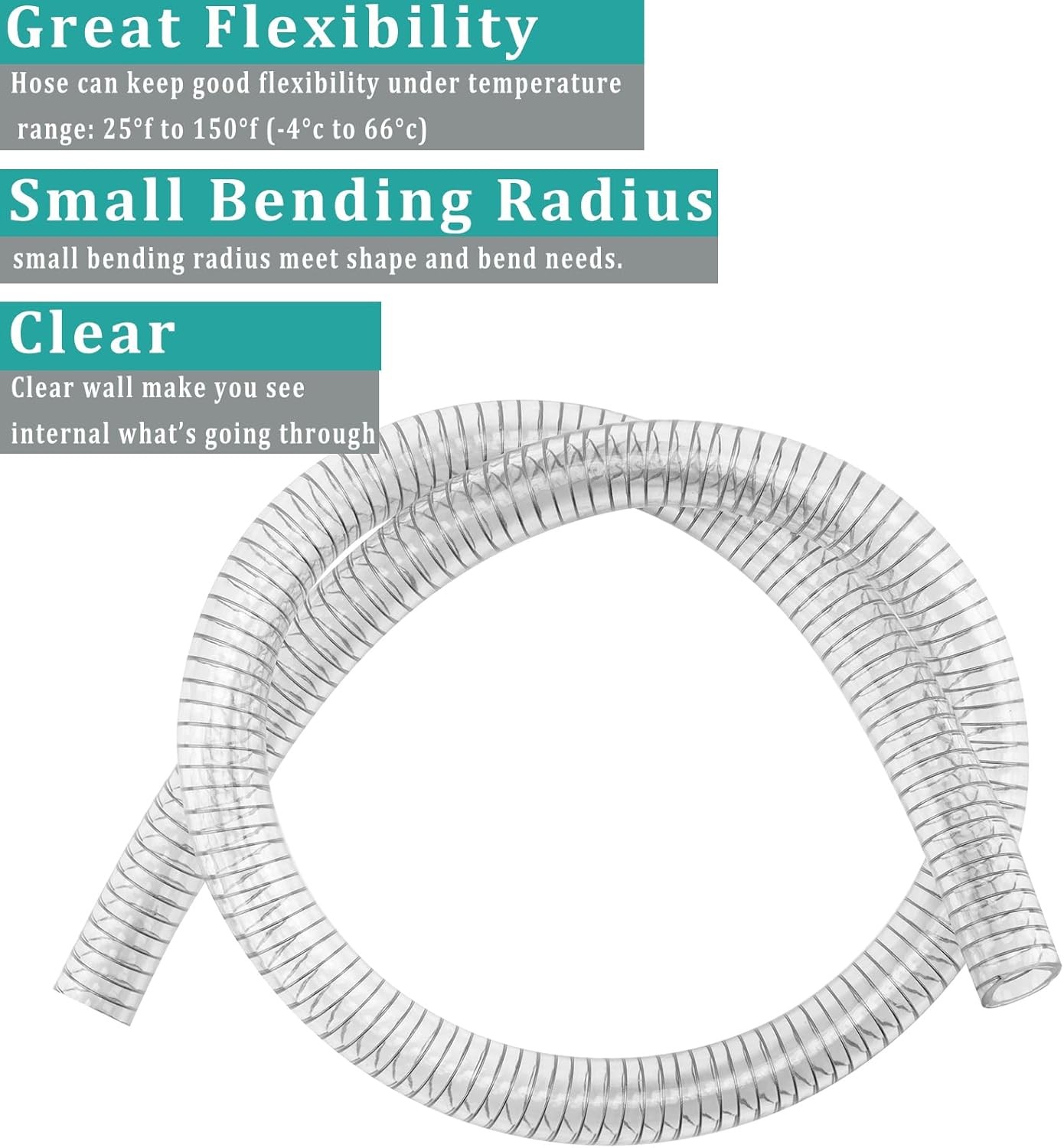 Wire Reinforced Hose 1" id - 10ft Clear High Pressure 1" ID,