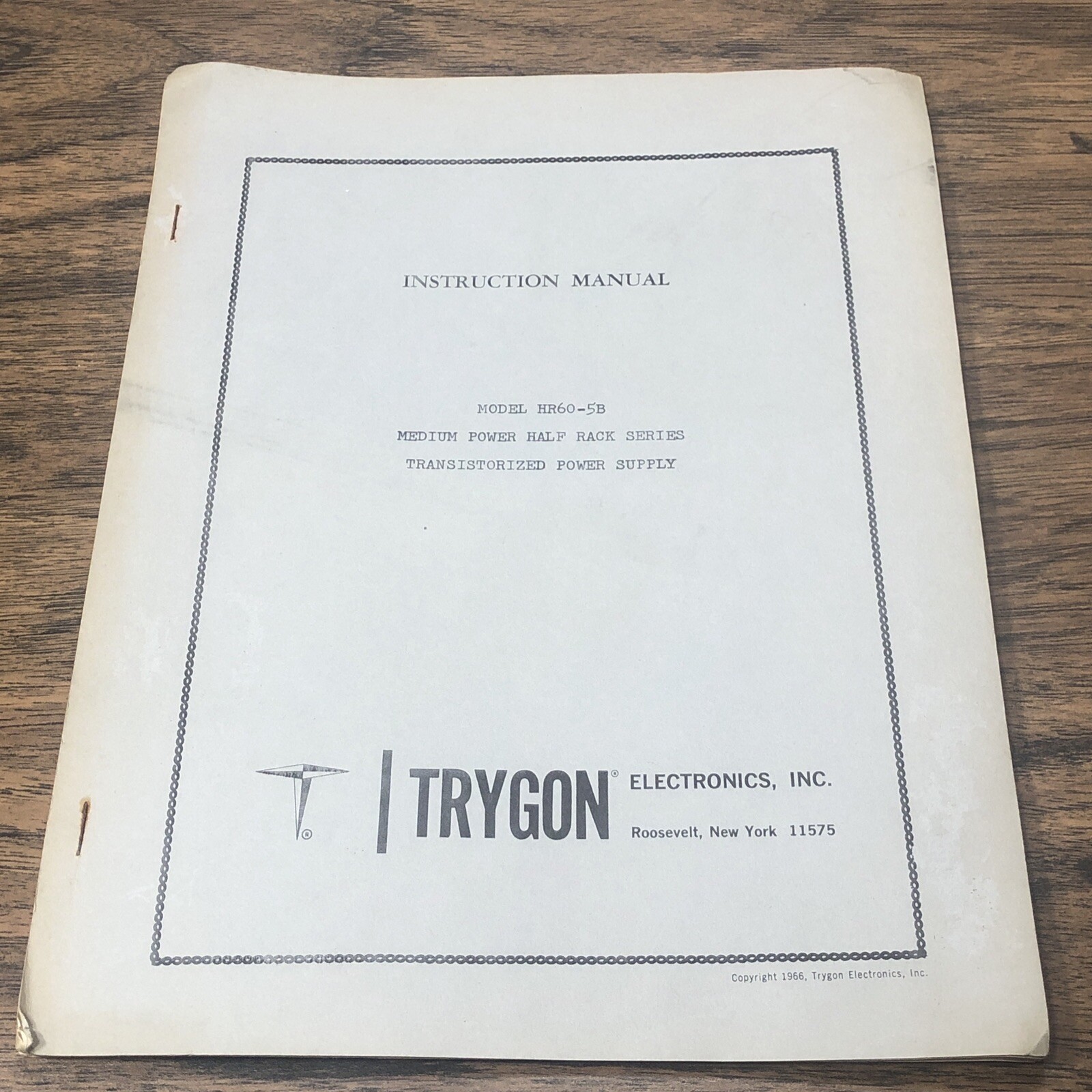 Trygon Electronics Instruction Manual HR60-5B Transistorized Power Supply 1966