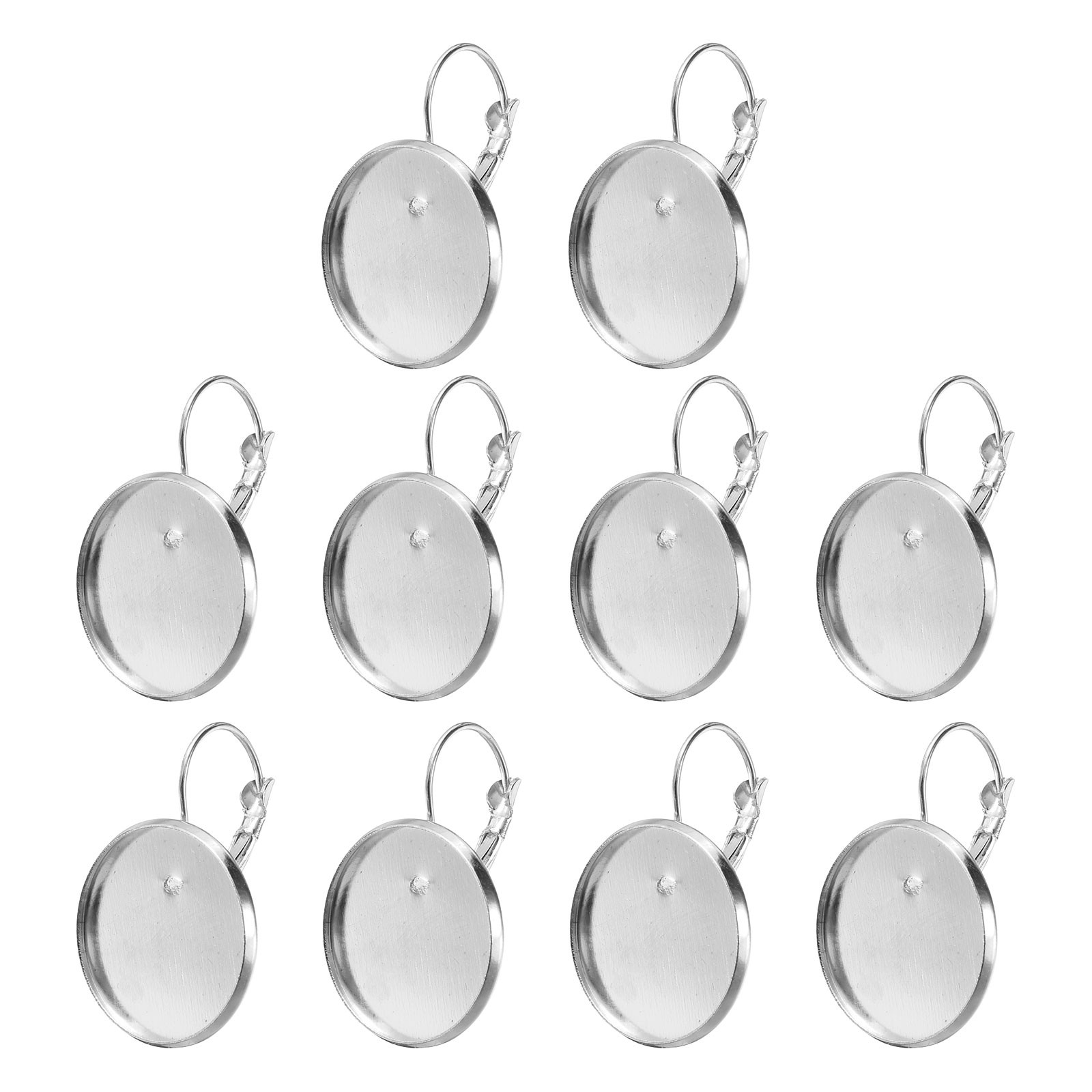 10Pcs Leverback Earring Hooks with 20mm Flat Round Blank Bezel Trays, Silver