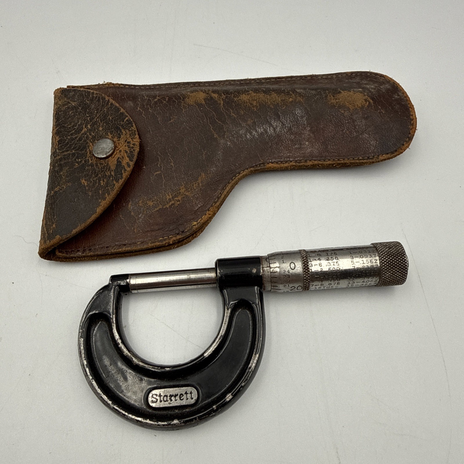Vtg Starrett NO. 436-1 IN. Micrometer Caliper Made In The USA W/ Leather Case