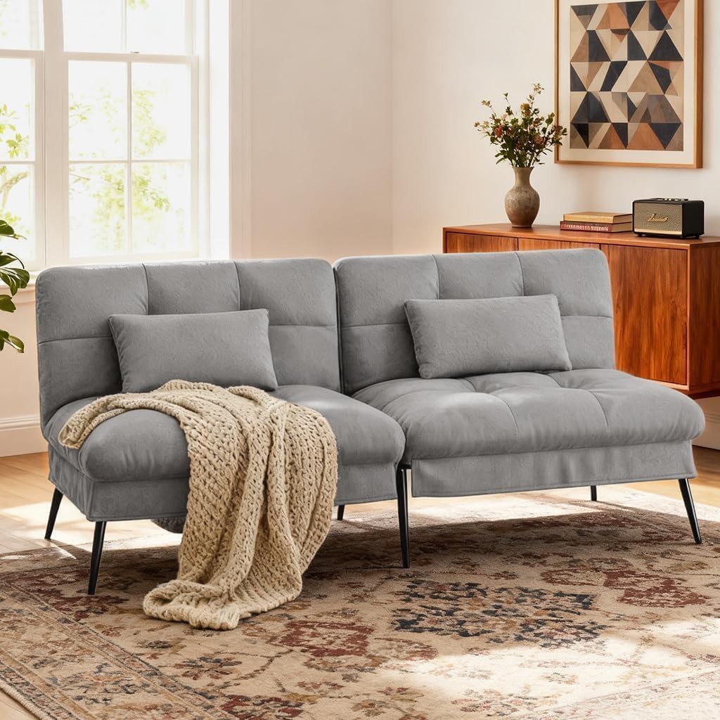 Convertible Futon Sofa Bed 72″Fabric Futons Couch W/ Adjustable Backrest Folding