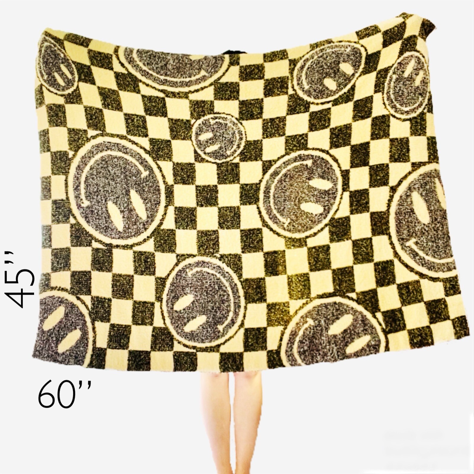 Smiley face Blanket Reversible Preppy Throw, Blanket Soft Checkered 45" x 60"