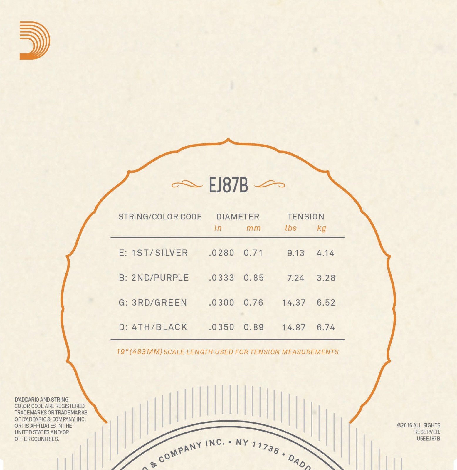 D'Addario EJ87B Titanium Ukulele Strings Baritone