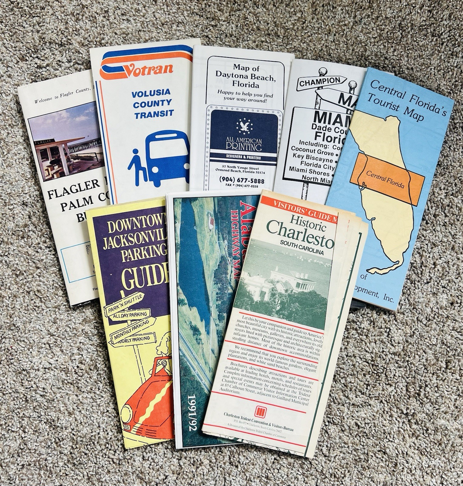 Vintage Maps x8 Miami Flagler Daytona Votran Bus Florida South Carolina Alabama