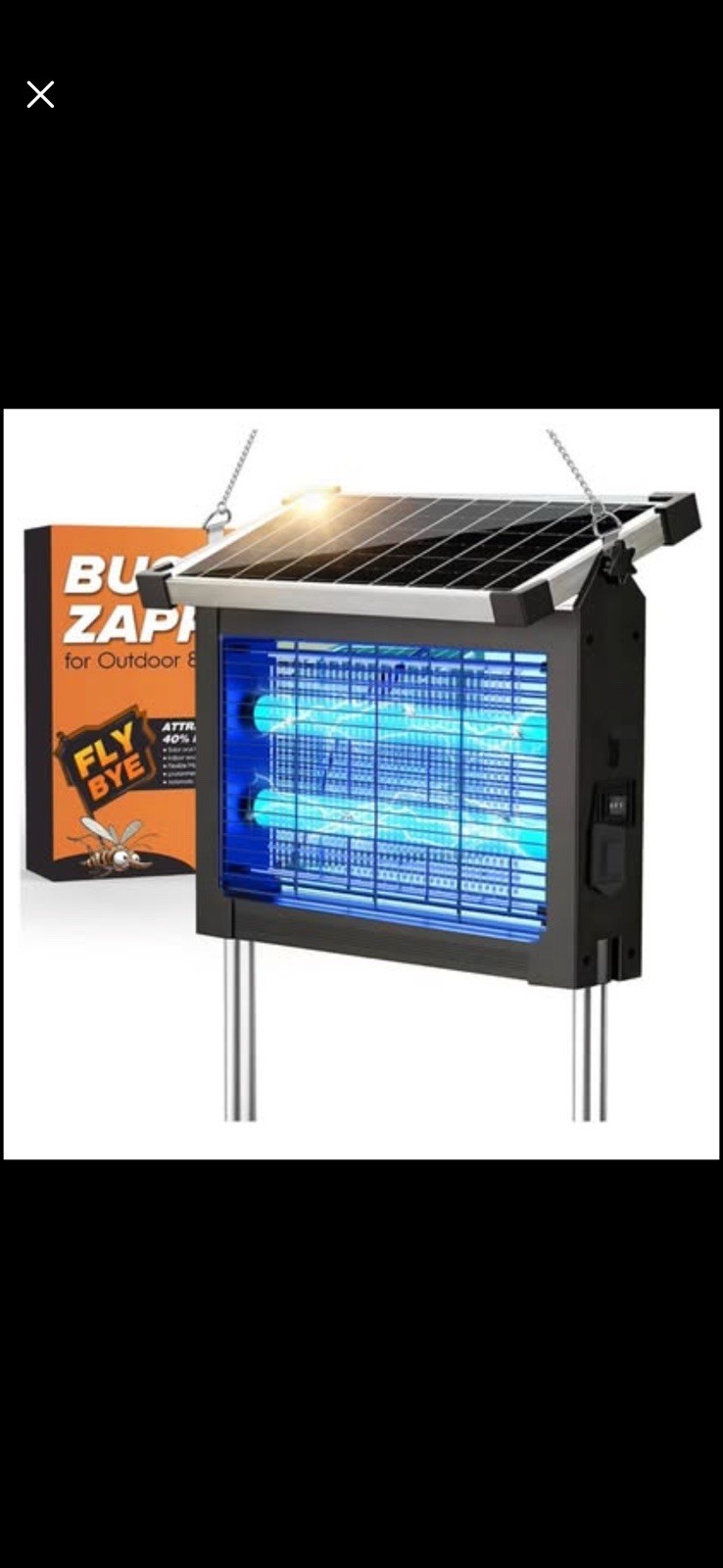 Solar Bug Zapper Outdoor, 4500V Waterproof Mosquito Zapper with 10W Solar Panel,