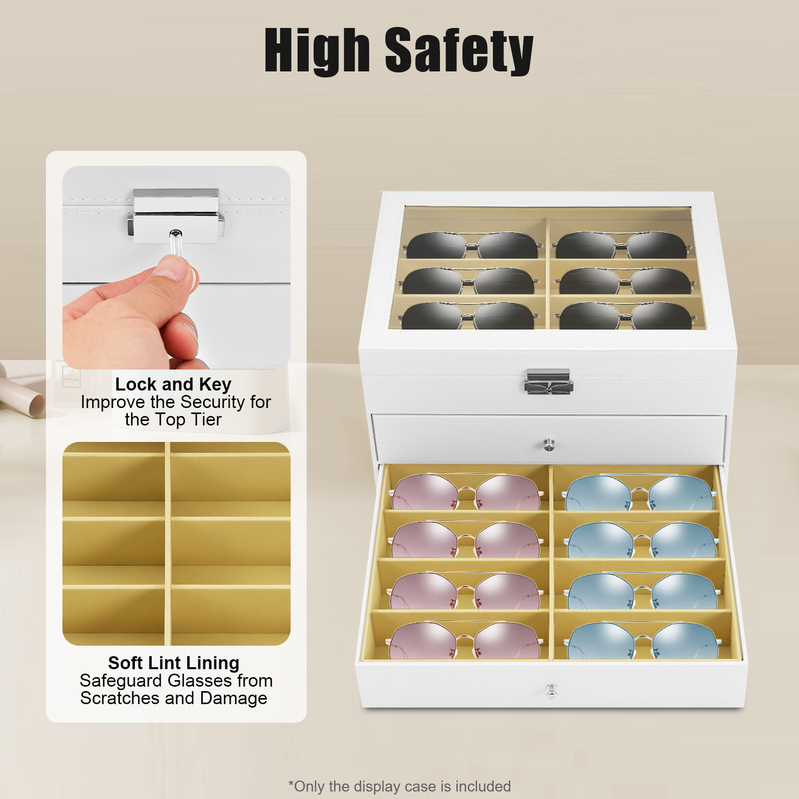 24 Slots Glasses Box Display Storage Case Organizer PU For Sunglasses White