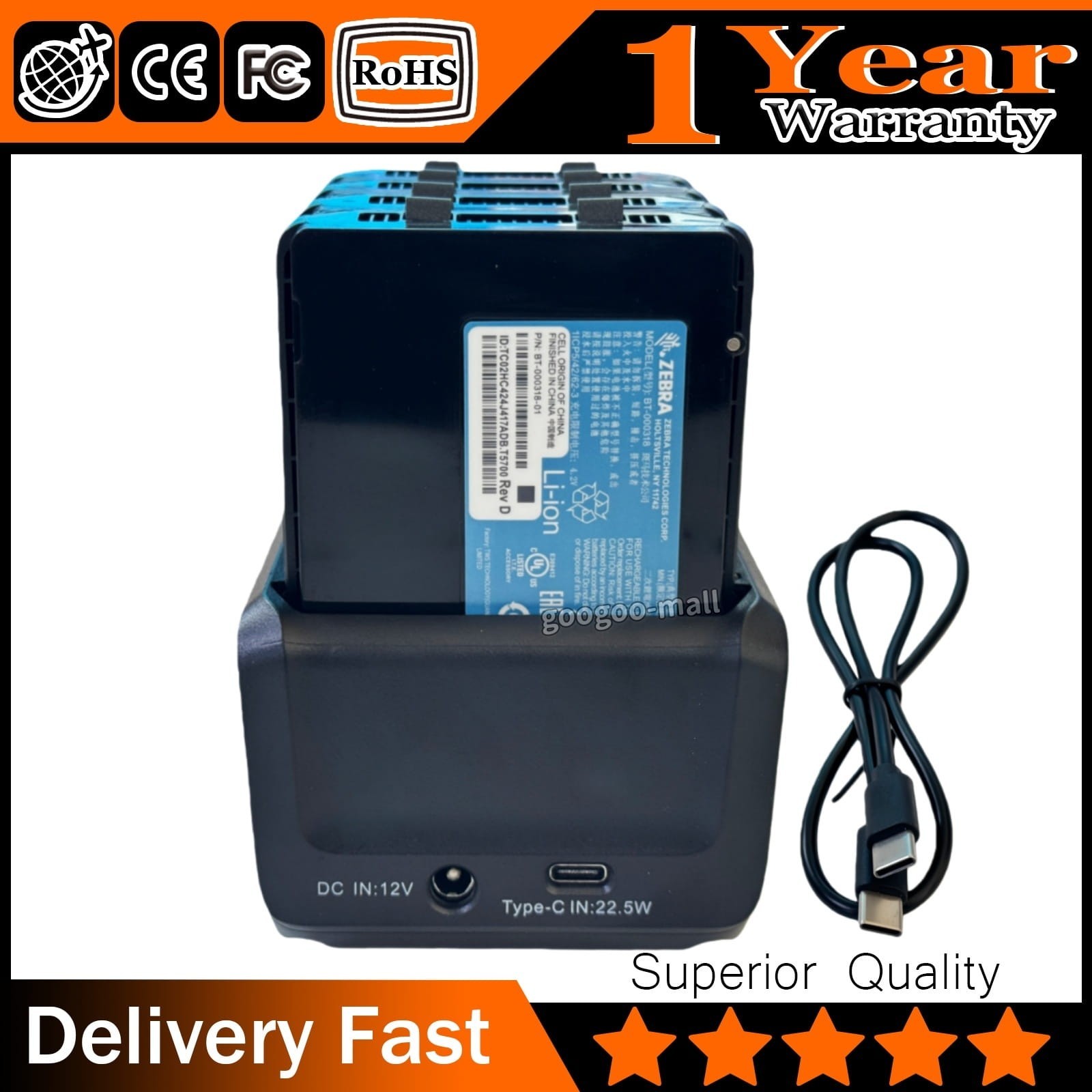 New 4-PACK TC77 Battery + 4 Port Charger for Zebra tc55 tc70 tc72 tc75 BT-000318