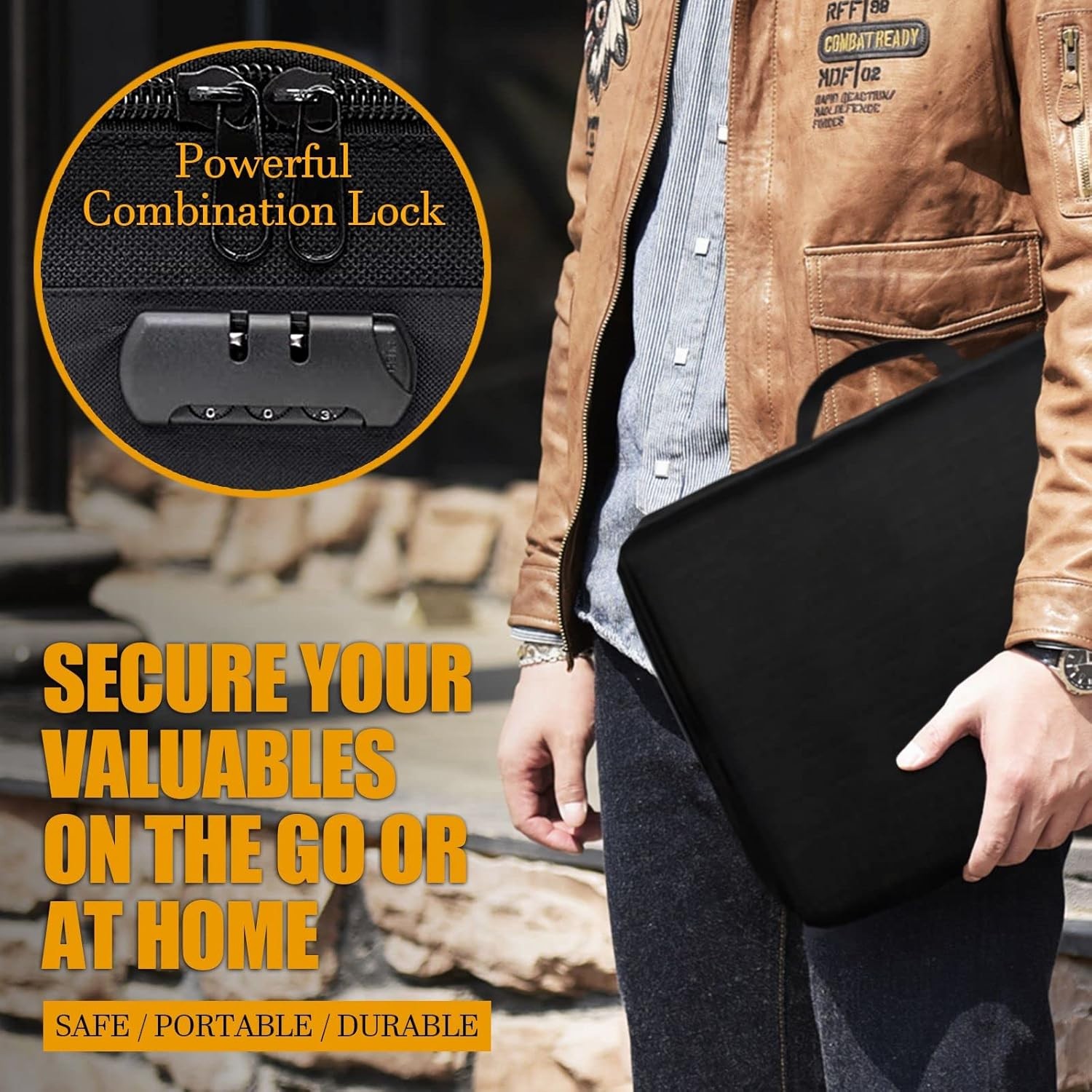 Fire Proof Waterproof Document Box with Lock File Storage Organizer Box Safe Bag