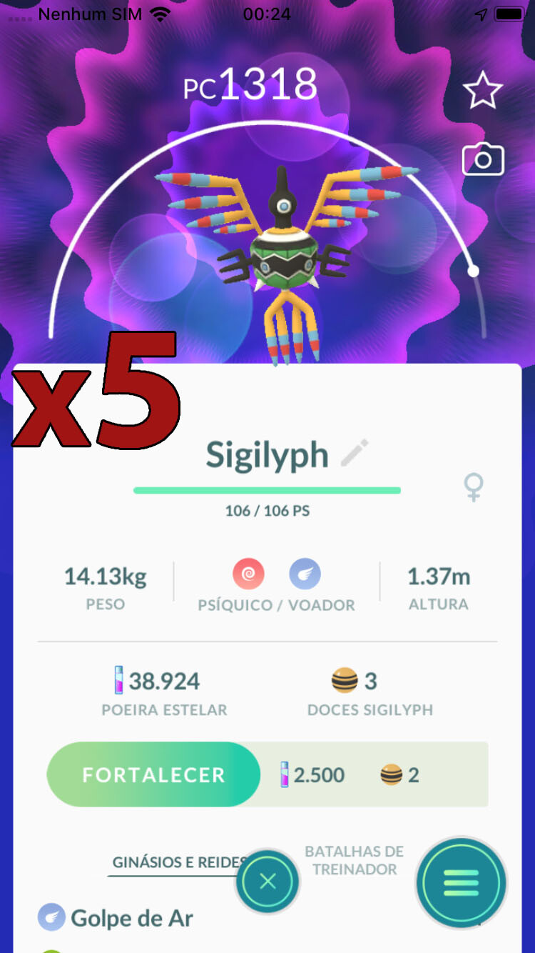 5x Sigilyph Pokemon Bundle !! Good Chance of Lucky and Good IVs !! Go