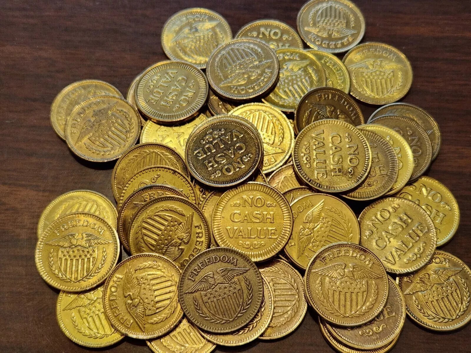 No Cash Value Brass Tokens - Eagle & Flag, Freedom -Size 0.900" Lot of 50 Tokens