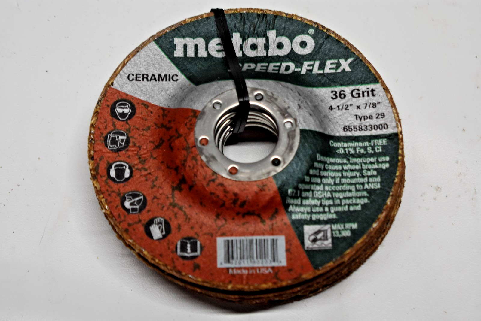 Metabo 655833000 - Fiber Disc, Speed-Flex, 4-1/2", 36 Grit, 7/8" Arbor TYPE 29