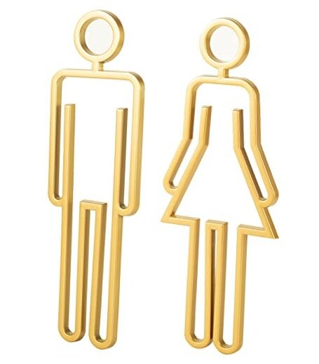 Acrylic Adhesive Backed Men's and Women's Bathroom Sign, Bathroom Door Golden