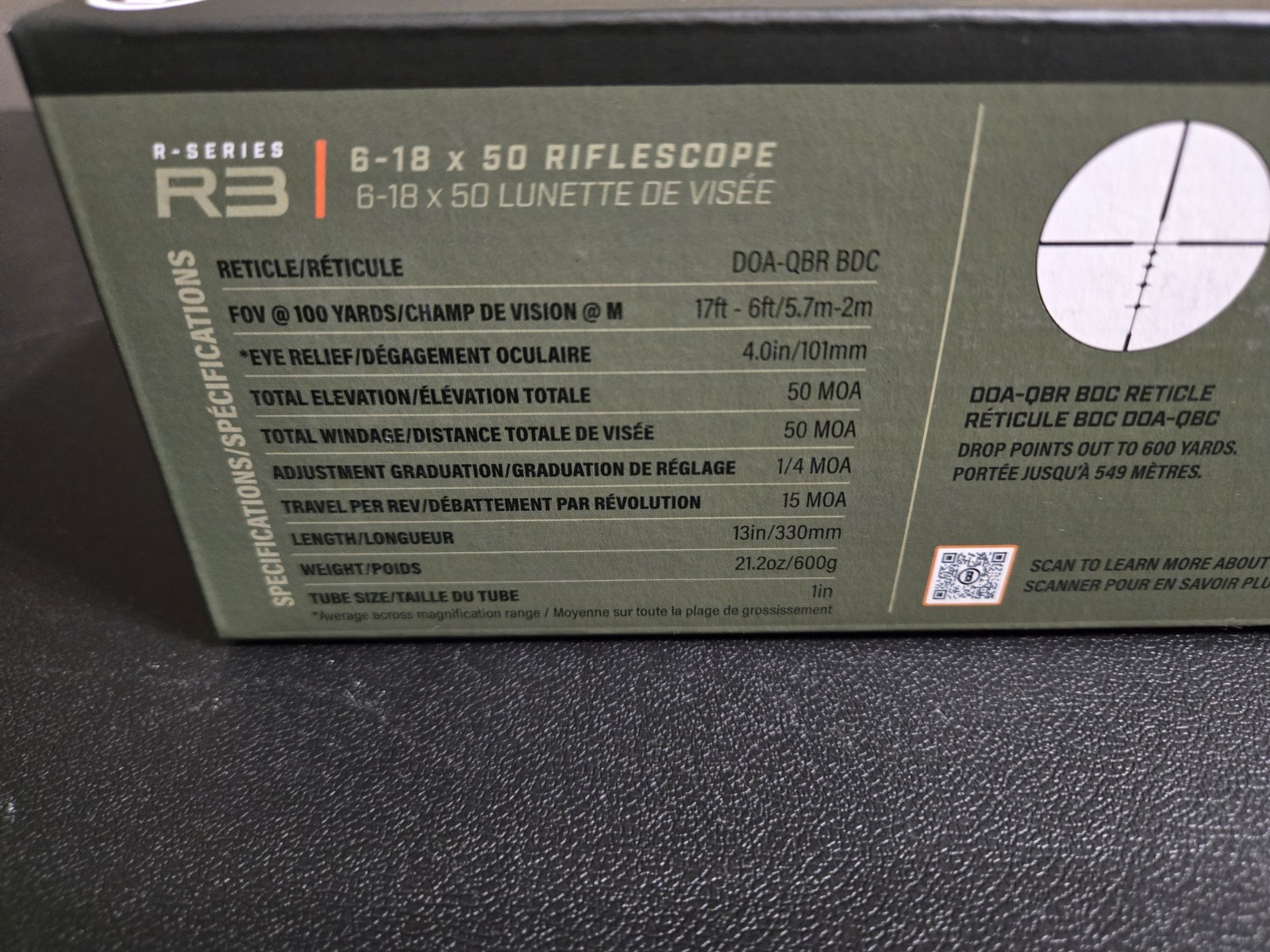 Bushnell R3 6-18x50mm SFP Riflescope w/ DOA Quick Ballistic Reticle #R3-61850S11