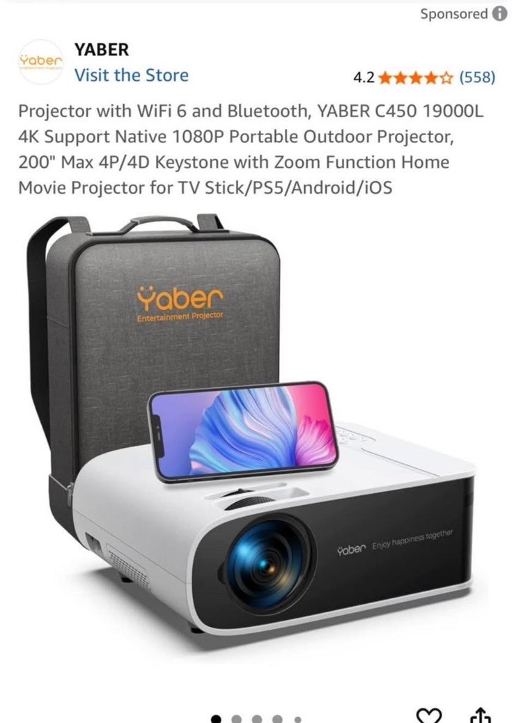 Yaber Buffalo C450 Projector 1080P 450 ANSI WiFi Bluetooth Screen Mirroring