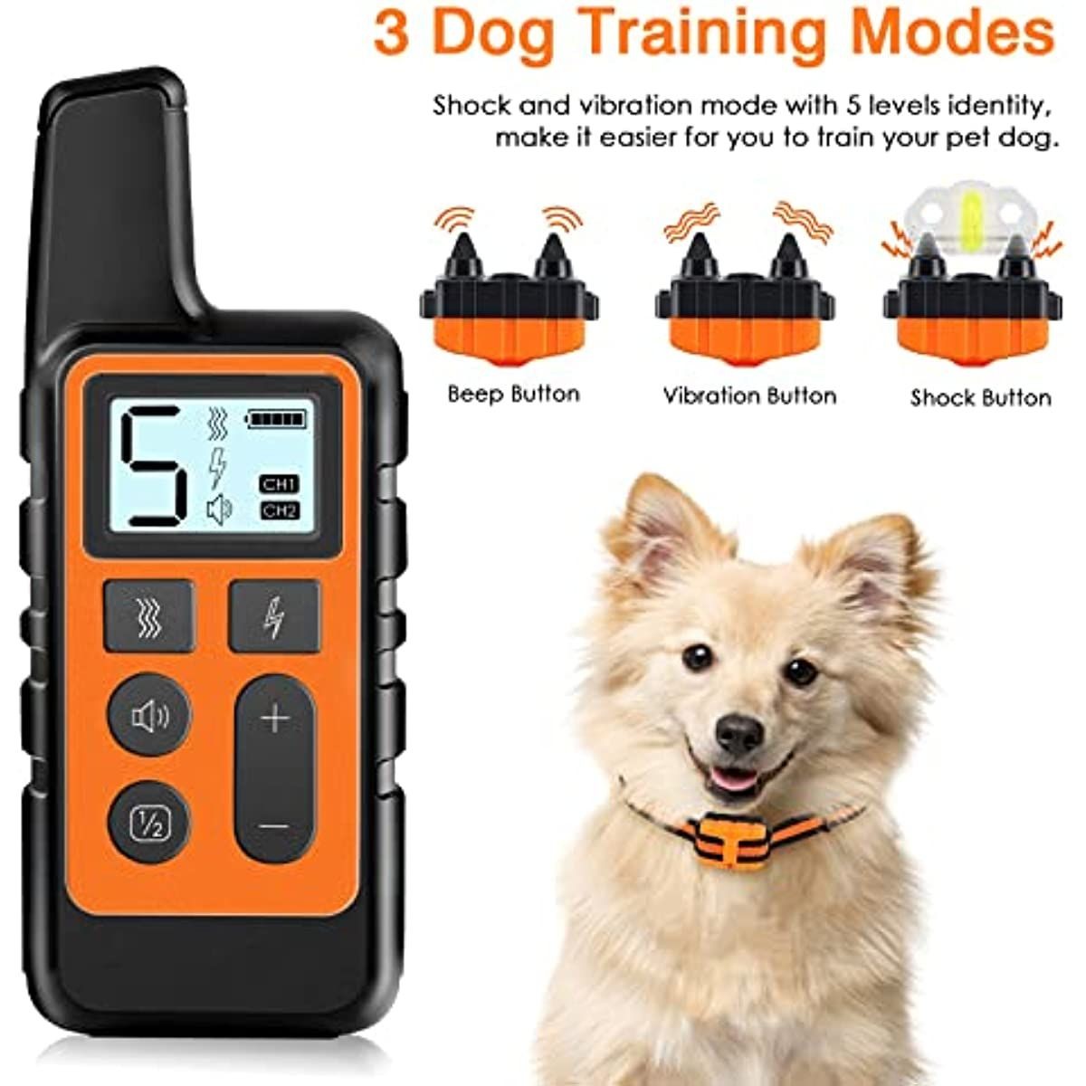 Dog Training Collar; Shock Collars 3 Modes; Rechargeable Collar for Dogs