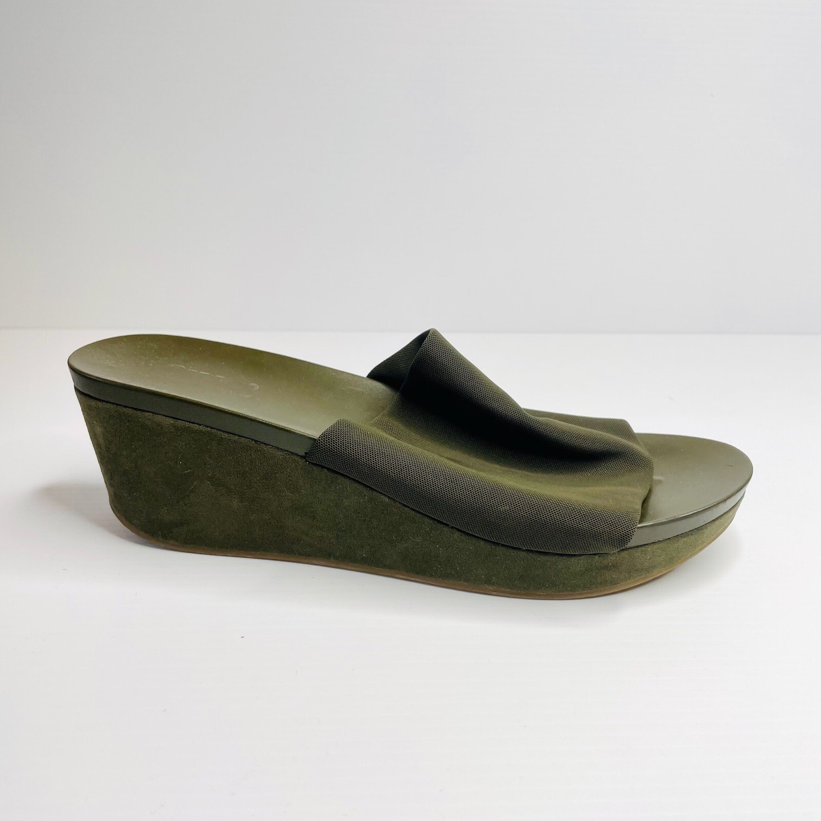 Green Suede Wedge Mule Slides Size 10 Designer