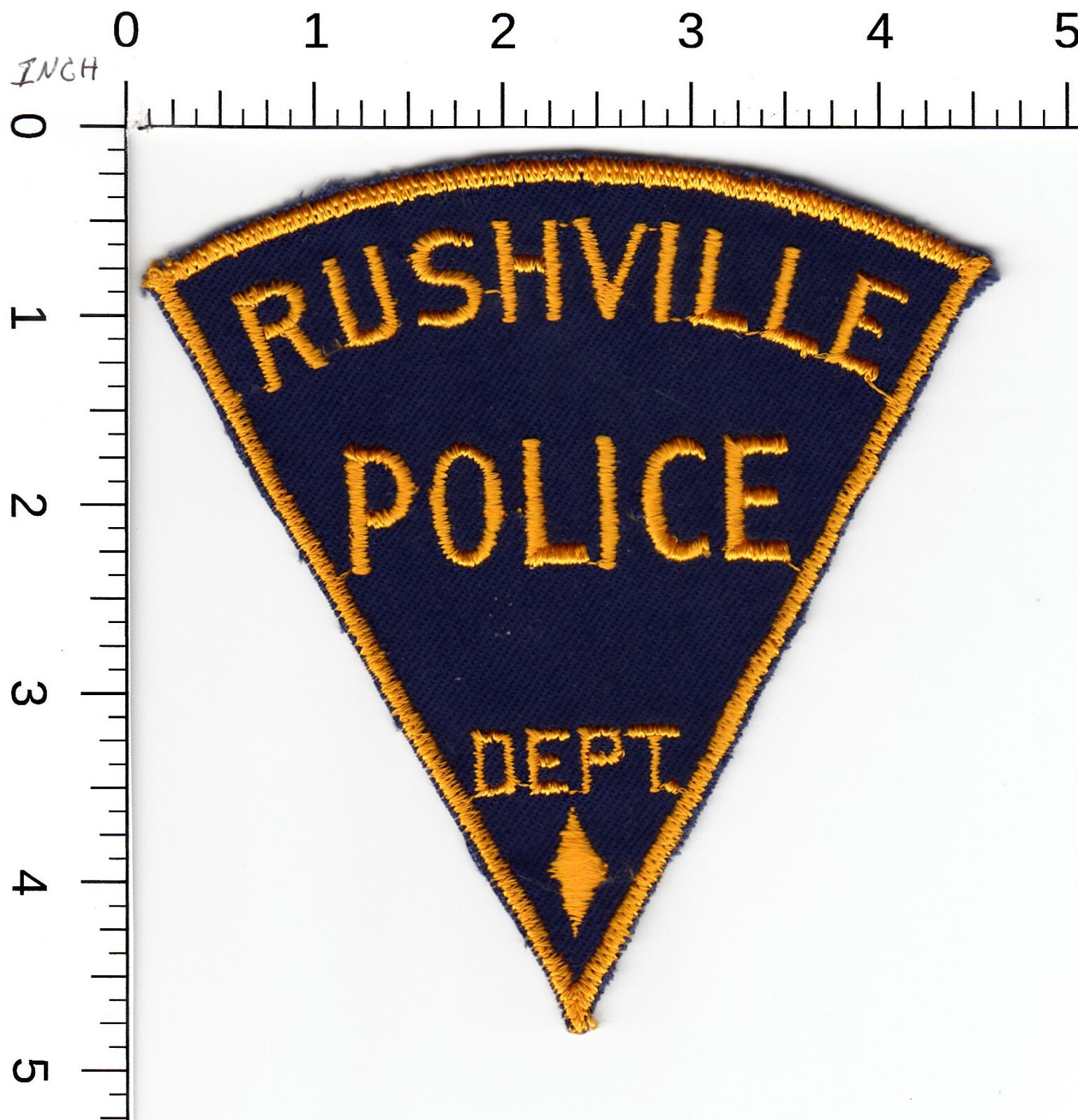 VINTAGE PIE SHAPED CC BACKING RUSHVILLE ILLINOIS POLICE COLLECTIBLE PATCH