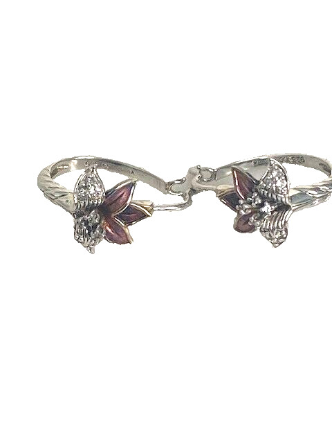 MULTITONE 925 STERLING SILVER AND COLORLESS TOPAZ ORCHID EARRINGS
