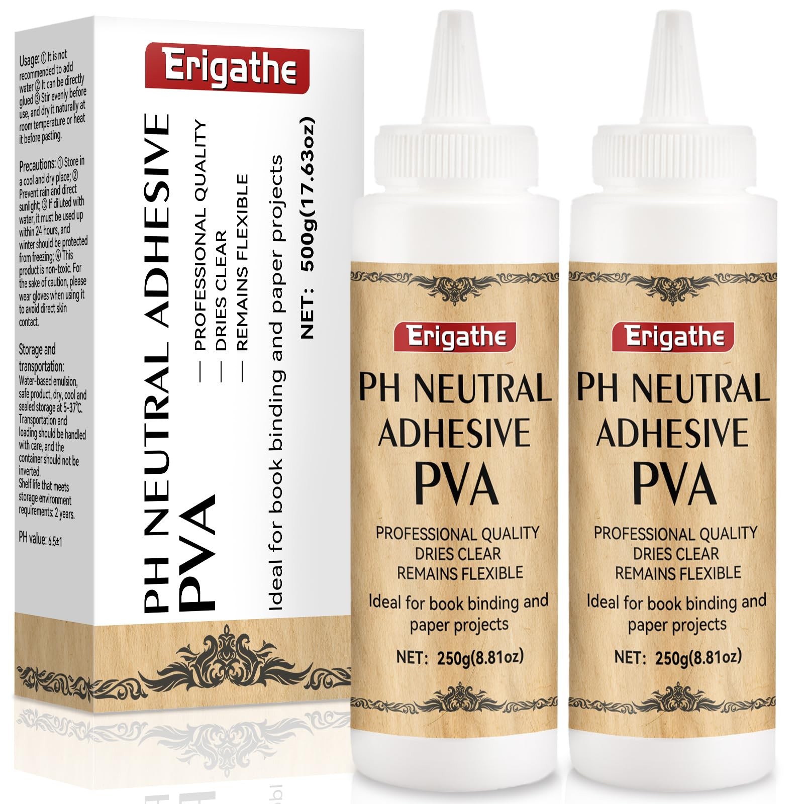 250g Book Glue,Neutral PH PVA Adhesive, Acid-Free, All-Purpose, Dries Clear a...