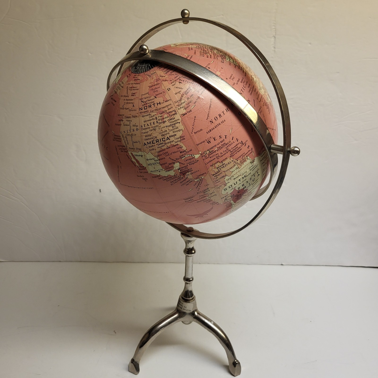 Pink Metal Desktop Globe With Stand 8-inch