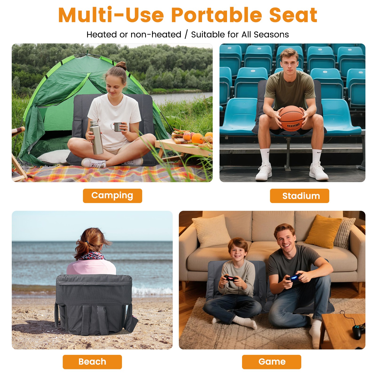 25-Inch Heated Bleacher Seats 2 Pack - Extra Wide Design with Back Support.