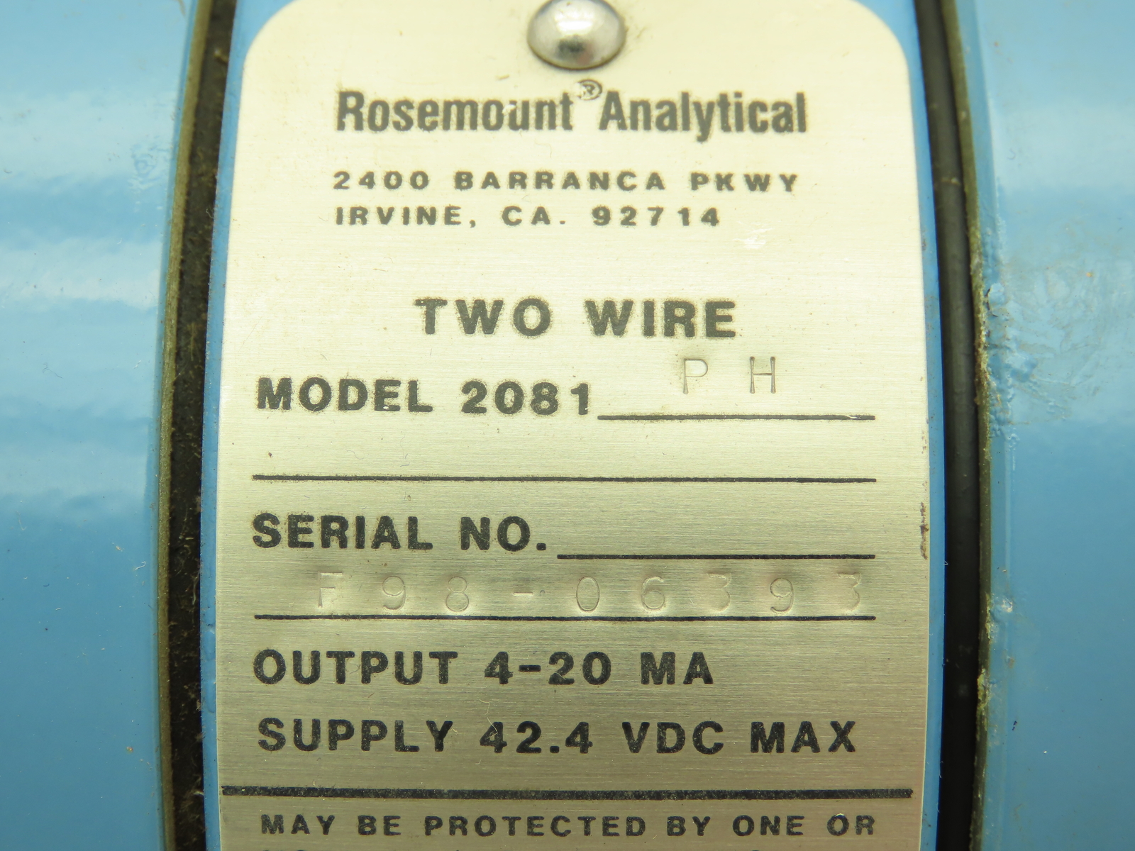 Rosemount Analytical 2081 PH Two Wire Transmitter