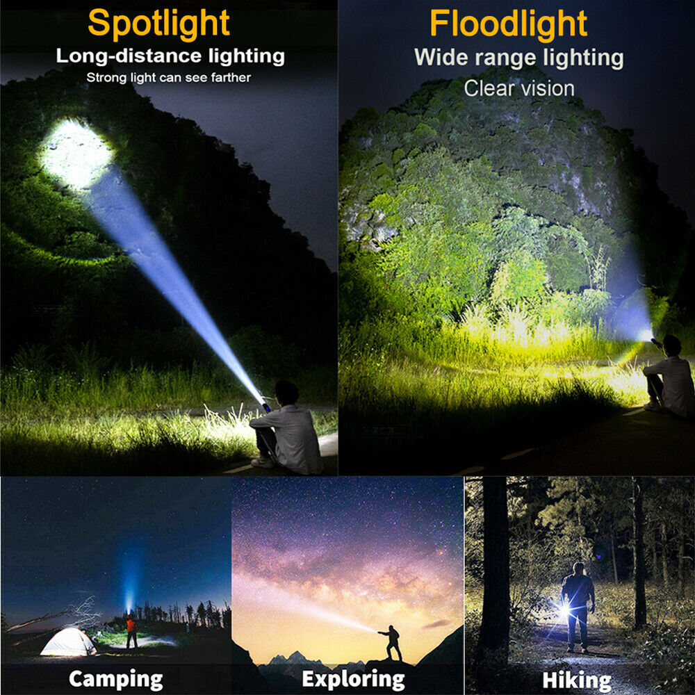 Brightest 9500000LM Police Tactical Flashlight Rechargeable High Power Led Torch