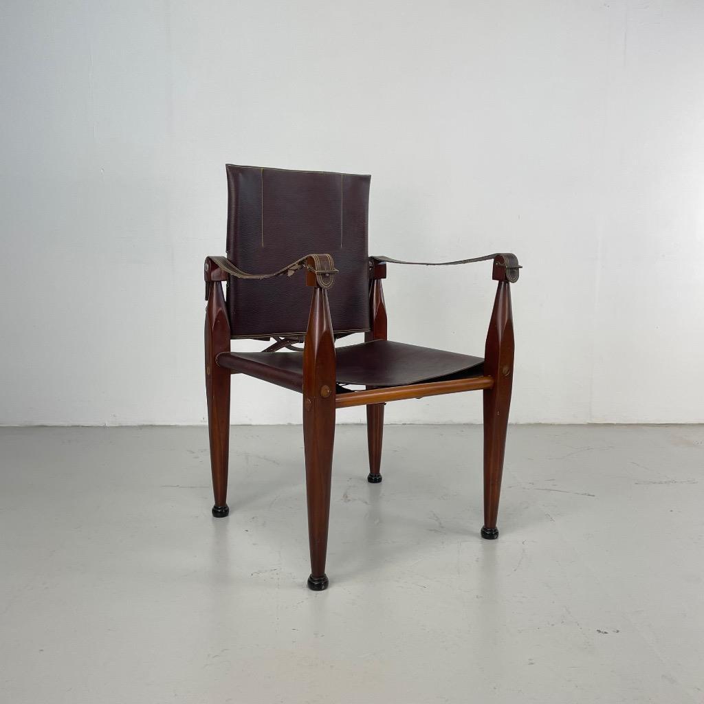 VINTAGE TEAK SAFARI SIROCCO CHAIR RETRO BROWN LEATHER MIDCENTURY VINTAGE #4235
