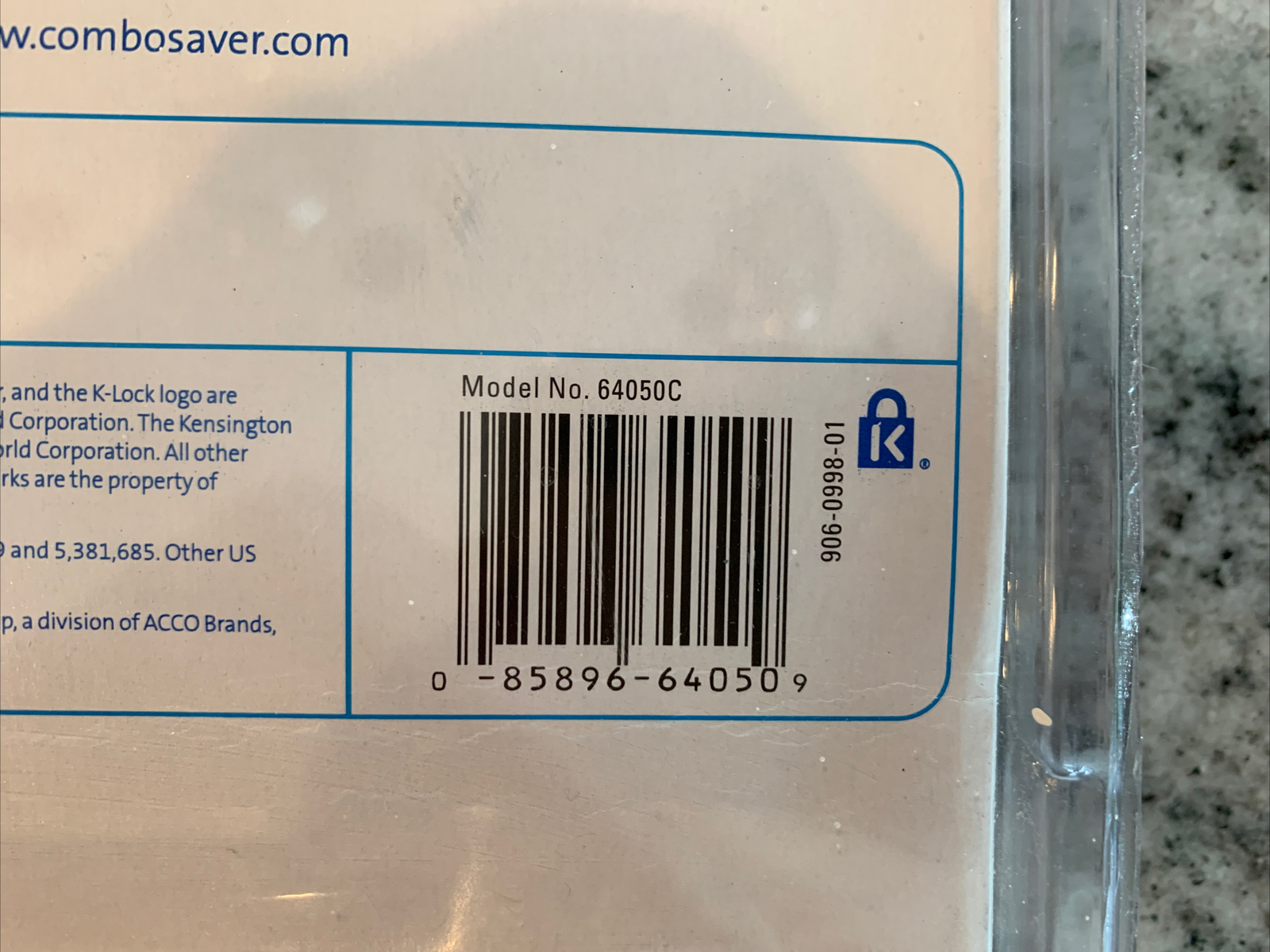 Kensington Combosaver Combination Laptop Security Cable Lock