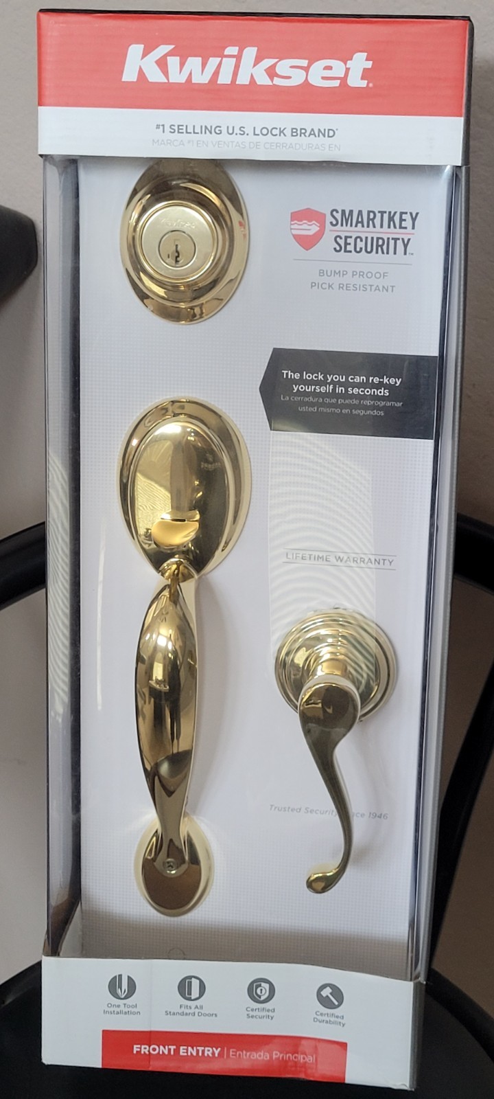 Kwikset Dakota Front Entry Door Handleset Lock Polished Brass Commonwealth Lever