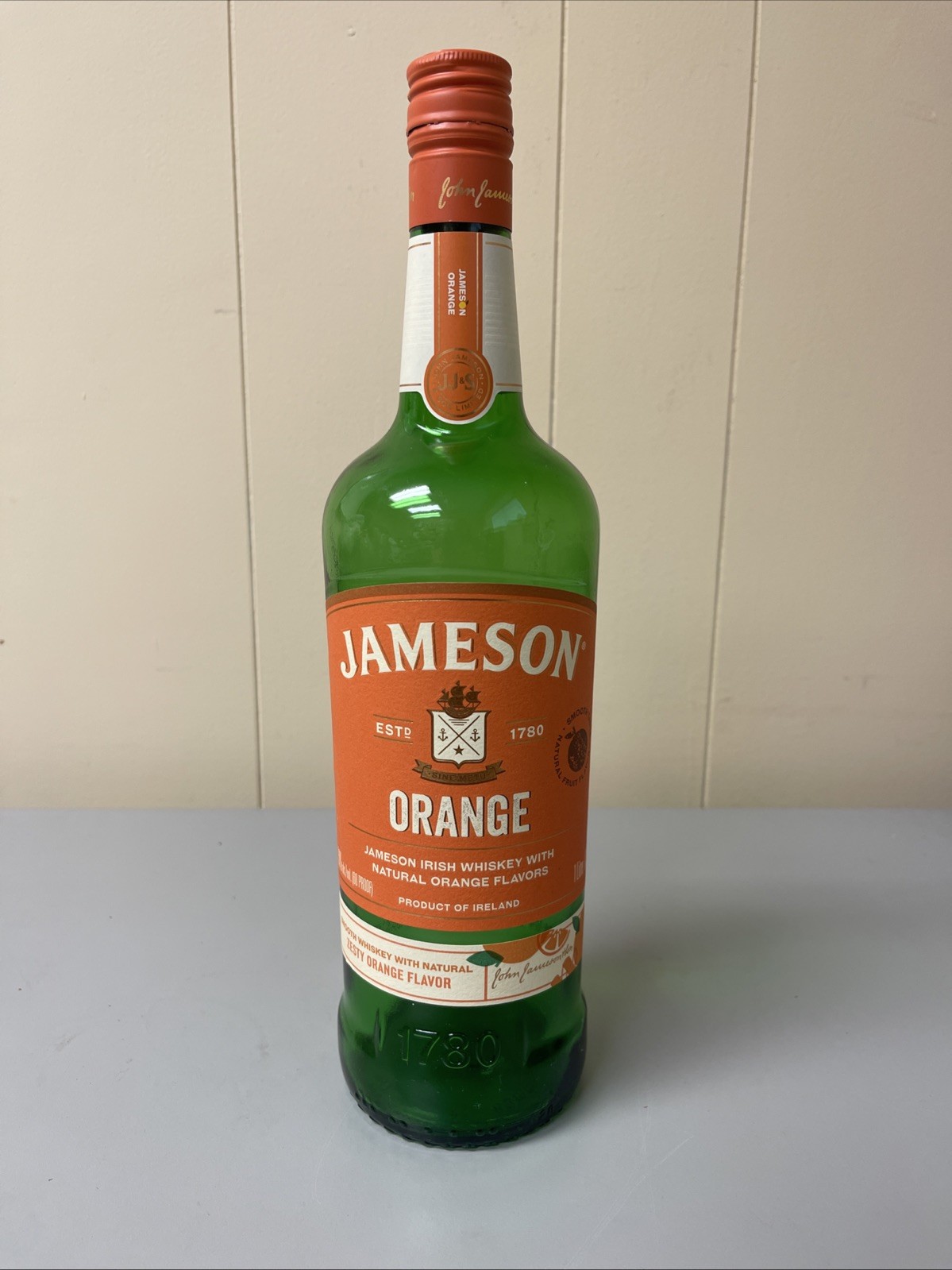 ⭐️⭐️⭐️⭐️⭐️ *Empty* 1L Jameson Orange Whiskey Green Glass Craft/Décor Bottle