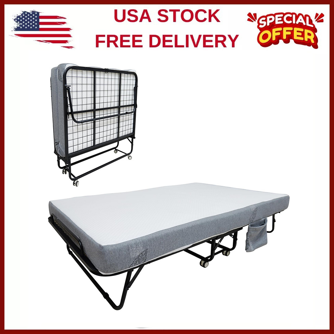 75" x 31"/38"/45" Portable Folding Bed w/Memory Foam Mattress & Frame Guest Bed