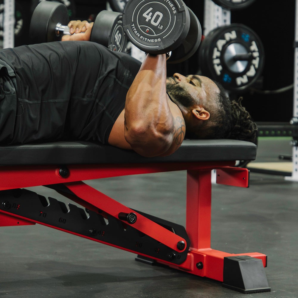 Titan Fitness TITAN Series Red Adjustable Bench, 600LB Incline/1000 LB Flat