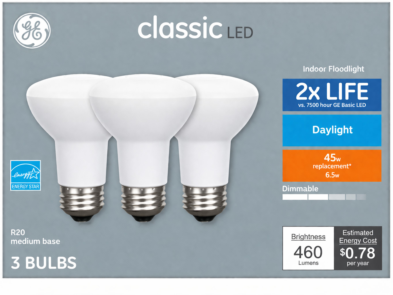 GE LED Light R20 45W 3 Bulbs Dimmable Daylight White  Fixture